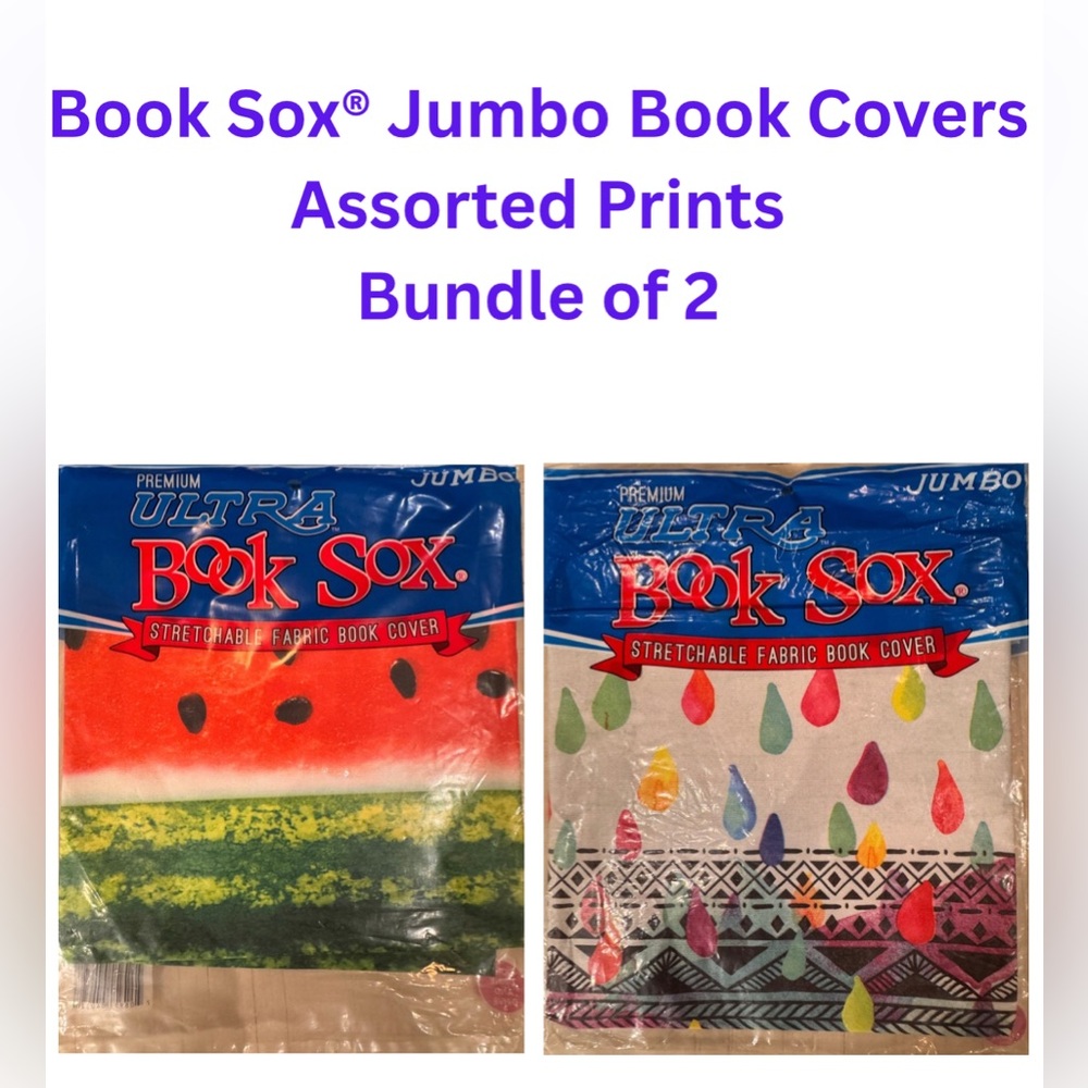 Book Sox Jumbo Book Covers , Assorted Prints - Bundle of 2